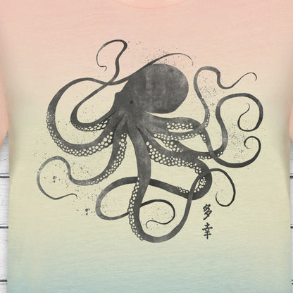 Octopus Japanese Calligraphy T Shirt Tie Dye Marble Japan Kanji Writing Print Yoga Dragon Samurai Pastel Ombre Dipped Womens Mens Print Tee