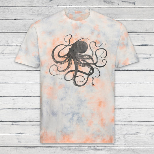 Octopus Japanese Calligraphy T Shirt Tie Dye Marble Japan Kanji Writing Print Yoga Dragon Samurai Pastel Ombre Dipped Womens Mens Print Tee