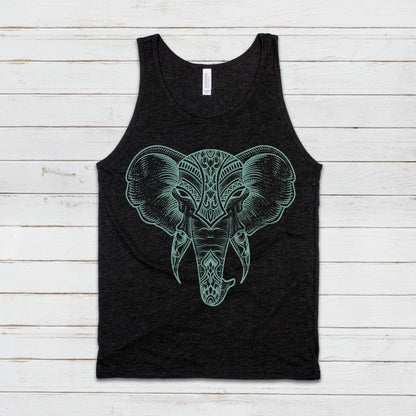 Elephant Tank Top Traditional Indian Henna Tattoo Gold Print Yoga Inspirational Mandala Lotus Hindu Animal Womens Mens Printed Vest Cami Tee