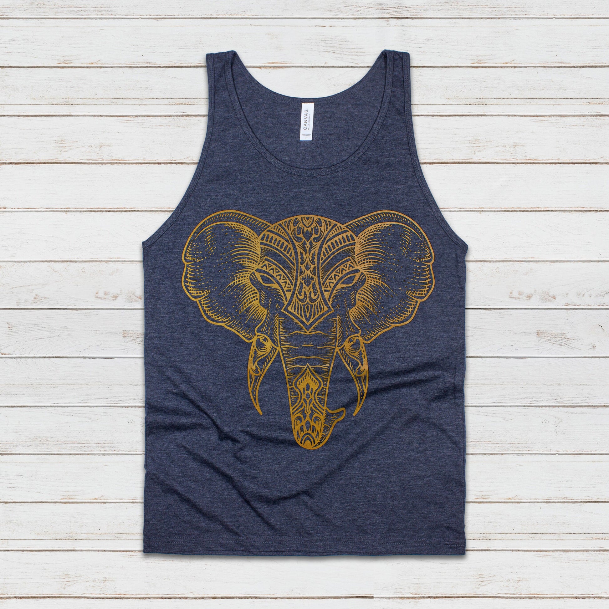 Elephant Tank Top Traditional Indian Henna Tattoo Gold Print Yoga Inspirational Mandala Lotus Hindu Animal Womens Mens Printed Vest Cami Tee
