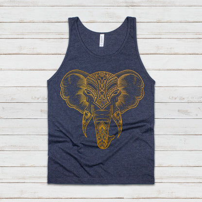 Elephant Tank Top Traditional Indian Henna Tattoo Gold Print Yoga Inspirational Mandala Lotus Hindu Animal Womens Mens Printed Vest Cami Tee