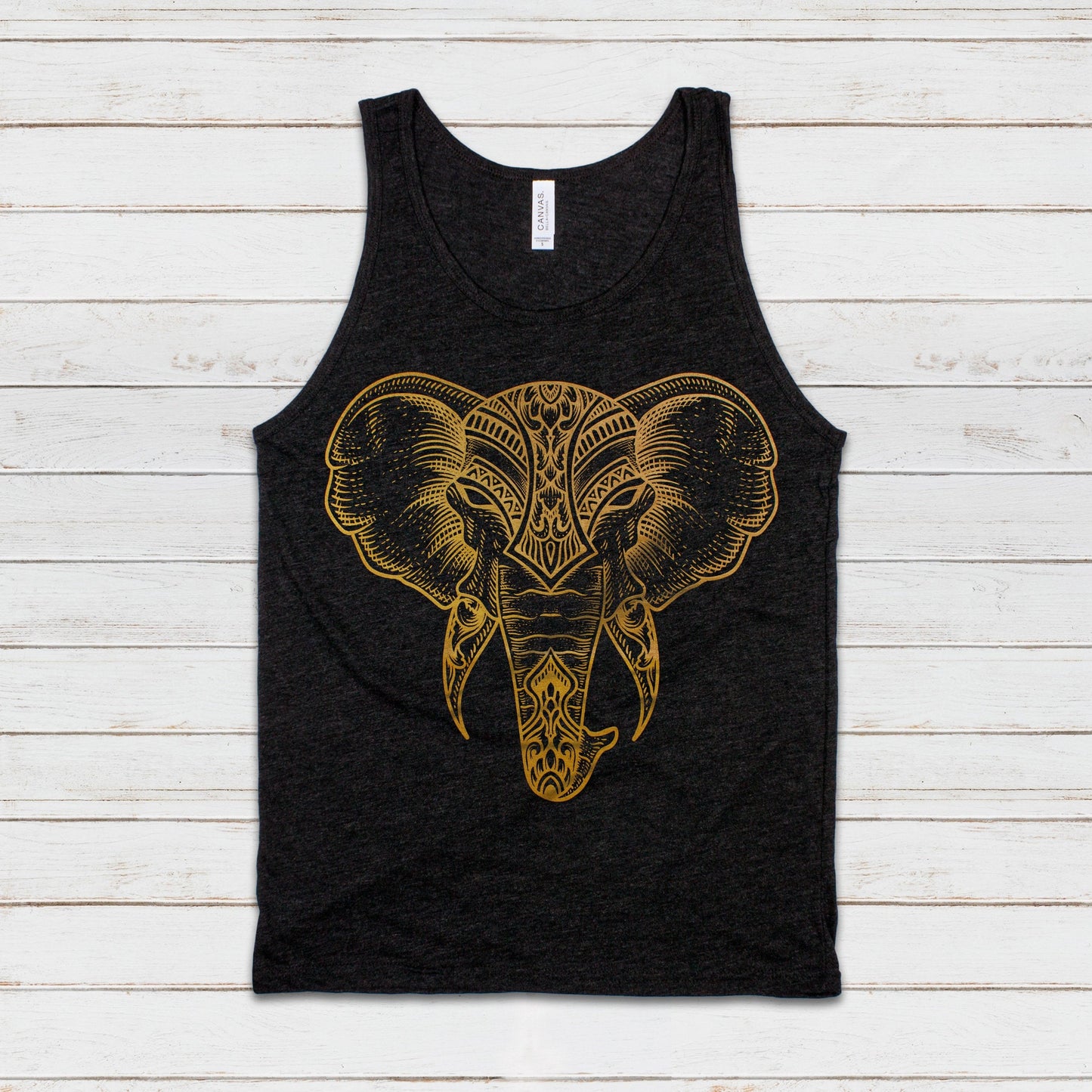 Elephant Tank Top Traditional Indian Henna Tattoo Gold Print Yoga Inspirational Mandala Lotus Hindu Animal Womens Mens Printed Vest Cami Tee