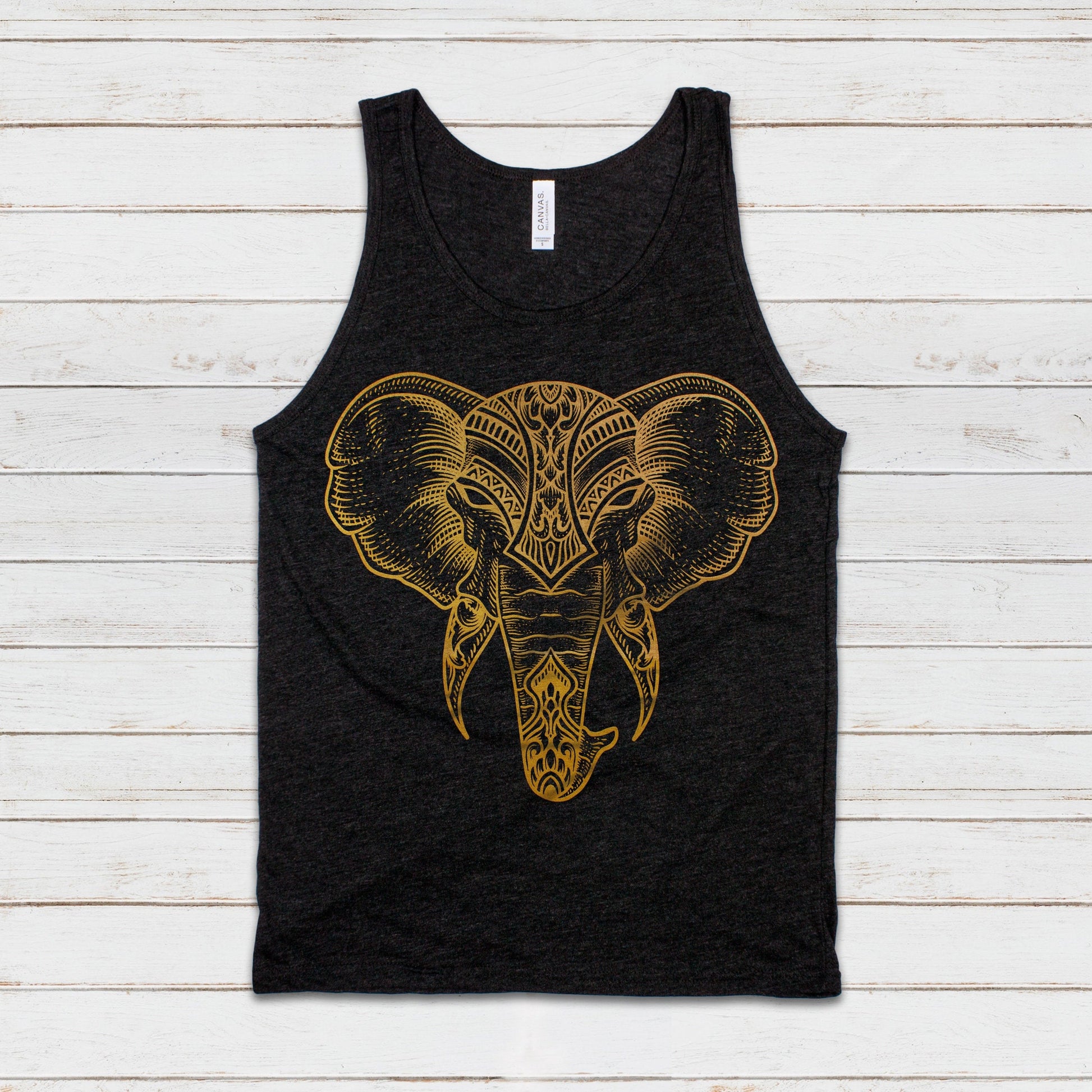 Elephant Tank Top Traditional Indian Henna Tattoo Gold Print Yoga Inspirational Mandala Lotus Hindu Animal Womens Mens Printed Vest Cami Tee