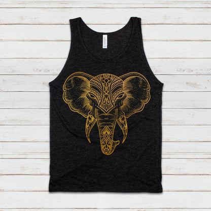 Elephant Tank Top Traditional Indian Henna Tattoo Gold Print Yoga Inspirational Mandala Lotus Hindu Animal Womens Mens Printed Vest Cami Tee