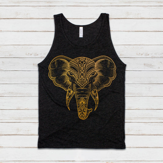 Elephant Tank Top Traditional Indian Henna Tattoo Gold Print Yoga Inspirational Mandala Lotus Hindu Animal Womens Mens Printed Vest Cami Tee