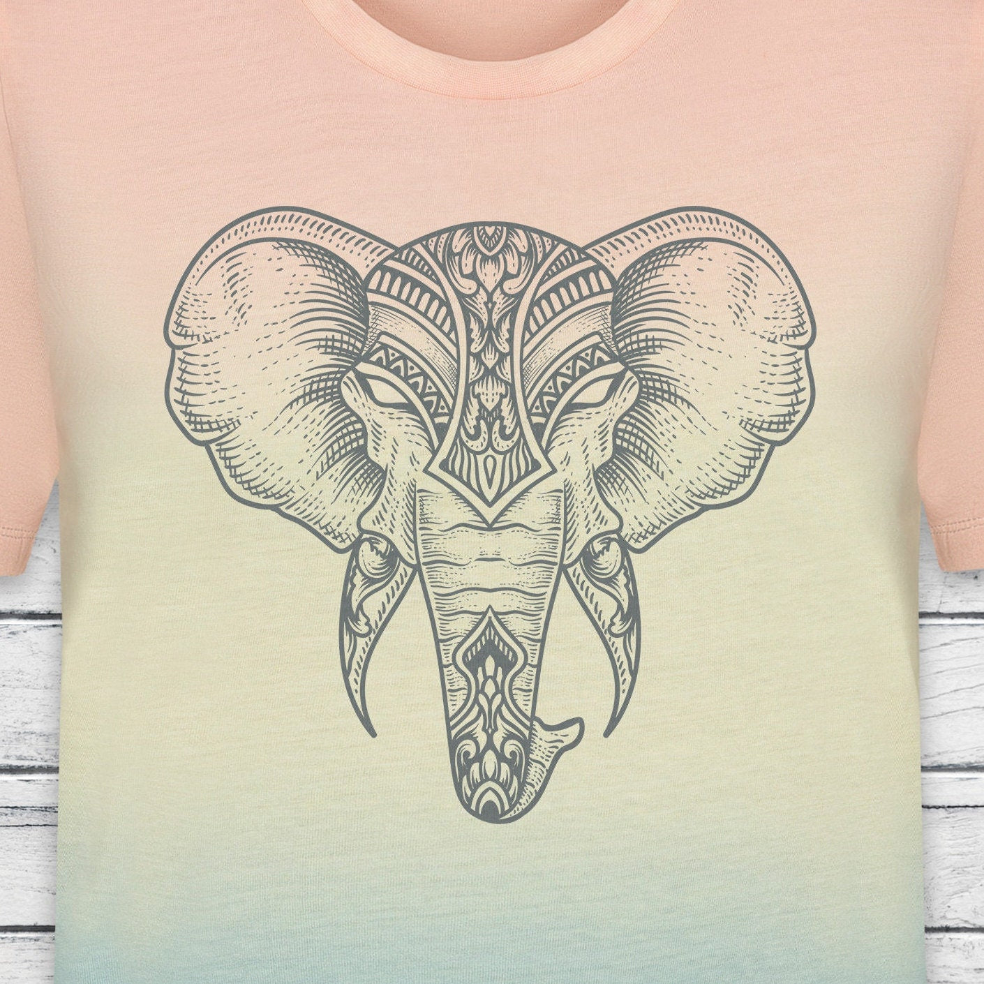 Elephant Print T Shirt Tie Dye Marble Traditional Indian Henna Tattoo Pastel Yoga Mandala Lotus Hindu Ombre Dipped Womens Mens Printed Tee