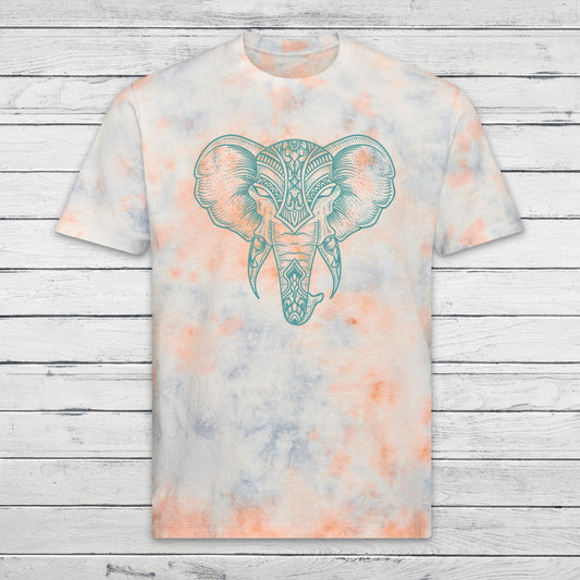 Elephant Print T Shirt Tie Dye Marble Traditional Indian Henna Tattoo Pastel Yoga Mandala Lotus Hindu Ombre Dipped Womens Mens Printed Tee