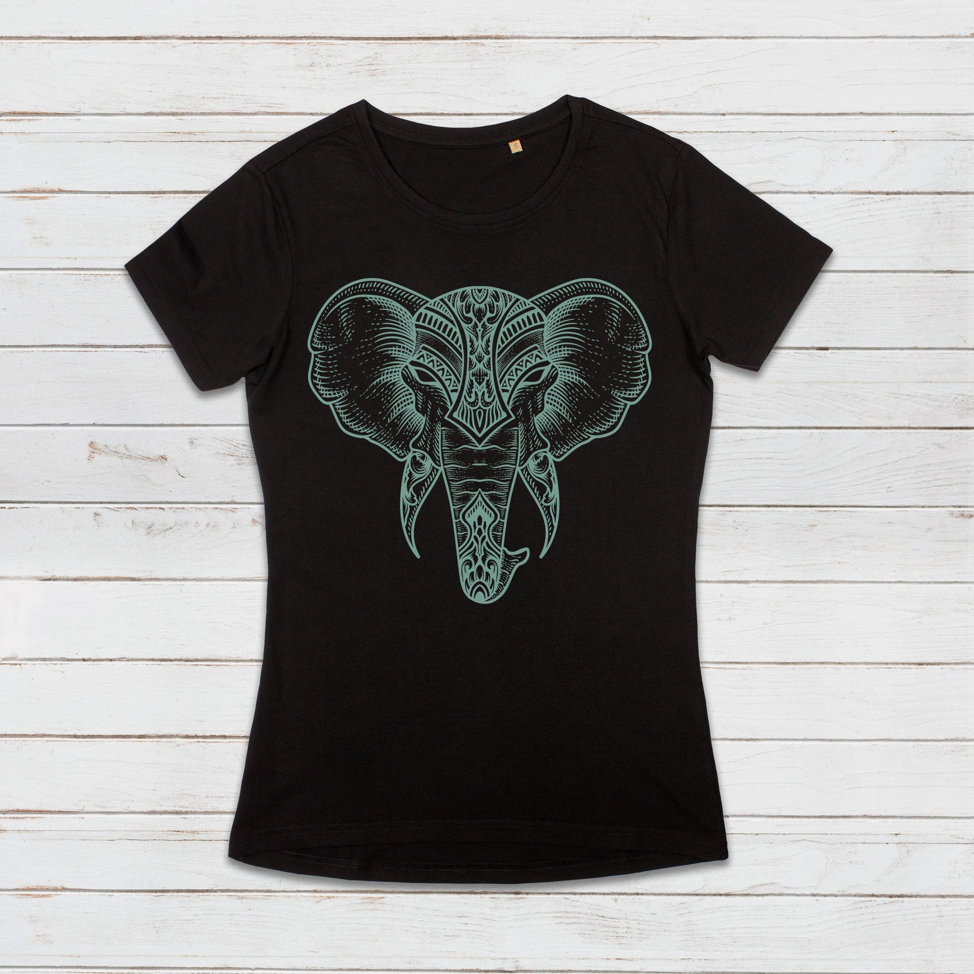 Elephant T Shirt Traditional Indian Henna Tattoo Gold Print Yoga Inspirational Mandala Buddhism Hindu Organic Cotton Women Girls Printed Tee