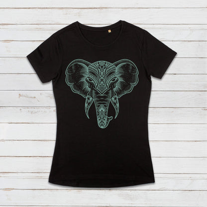 Elephant T Shirt Traditional Indian Henna Tattoo Gold Print Yoga Inspirational Mandala Buddhism Hindu Organic Cotton Women Girls Printed Tee