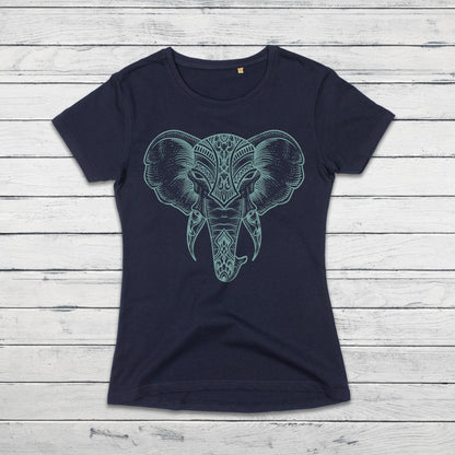 Elephant T Shirt Traditional Indian Henna Tattoo Gold Print Yoga Inspirational Mandala Buddhism Hindu Organic Cotton Women Girls Printed Tee