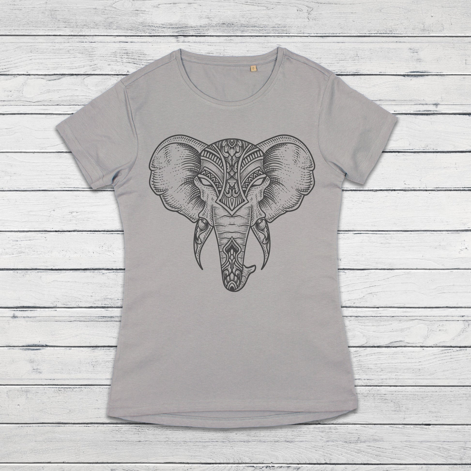 Elephant T Shirt Traditional Indian Henna Tattoo Gold Print Yoga Inspirational Mandala Buddhism Hindu Organic Cotton Women Girls Printed Tee
