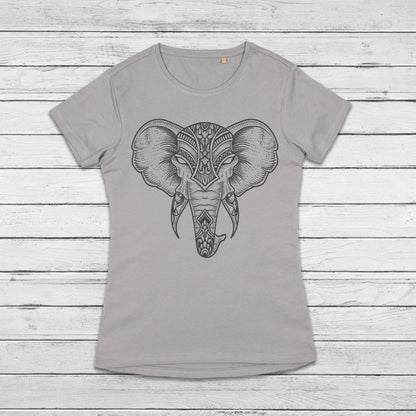 Elephant T Shirt Traditional Indian Henna Tattoo Gold Print Yoga Inspirational Mandala Buddhism Hindu Organic Cotton Women Girls Printed Tee