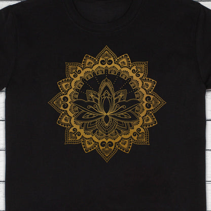 Lotus Mandala T Shirt Traditional Art Indian Henna Tattoo Yoga Gold Print Flower Hindu Artwork Yoga Mens Womens Printed Black Navy Tee Top