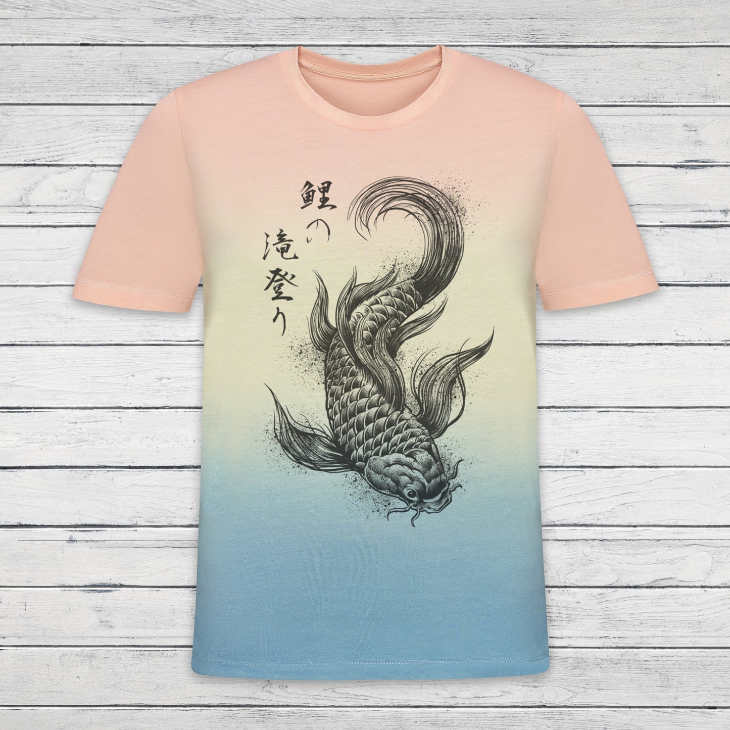 Koi Carp Japanese Calligraphy T Shirt Tie Dye Marble Japan Kanji Writing Print Yoga Dragon Samurai Pastel Ombre Dipped Womens Mens Print Tee