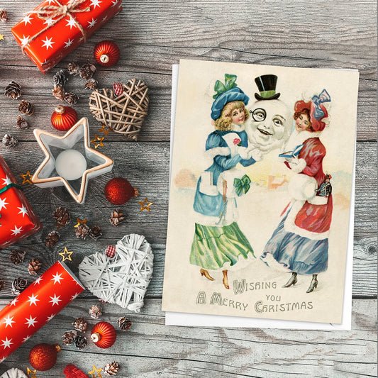 Weird Victorian Greeting Cards Christmas Card Set Xmas New Year Winter Edwardian Vintage Retro Creepy Funny Snowman Santa Monocle - S12