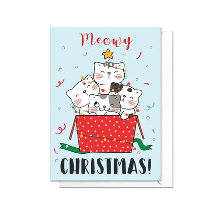 Meowy Christmas Greeting Card Kawaii Xmas Tree New Year Winter Pretty Cats Kittens Retro Santa Claus Kittens Cute Cat-Lover Gift Gifts - M90