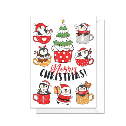 Christmas Greeting Card Kawaii Merry Xmas Tree New Year Winter Pretty Penguins Adorable Animals Cupcakes Retro Santa Claus Cute Gift - P59