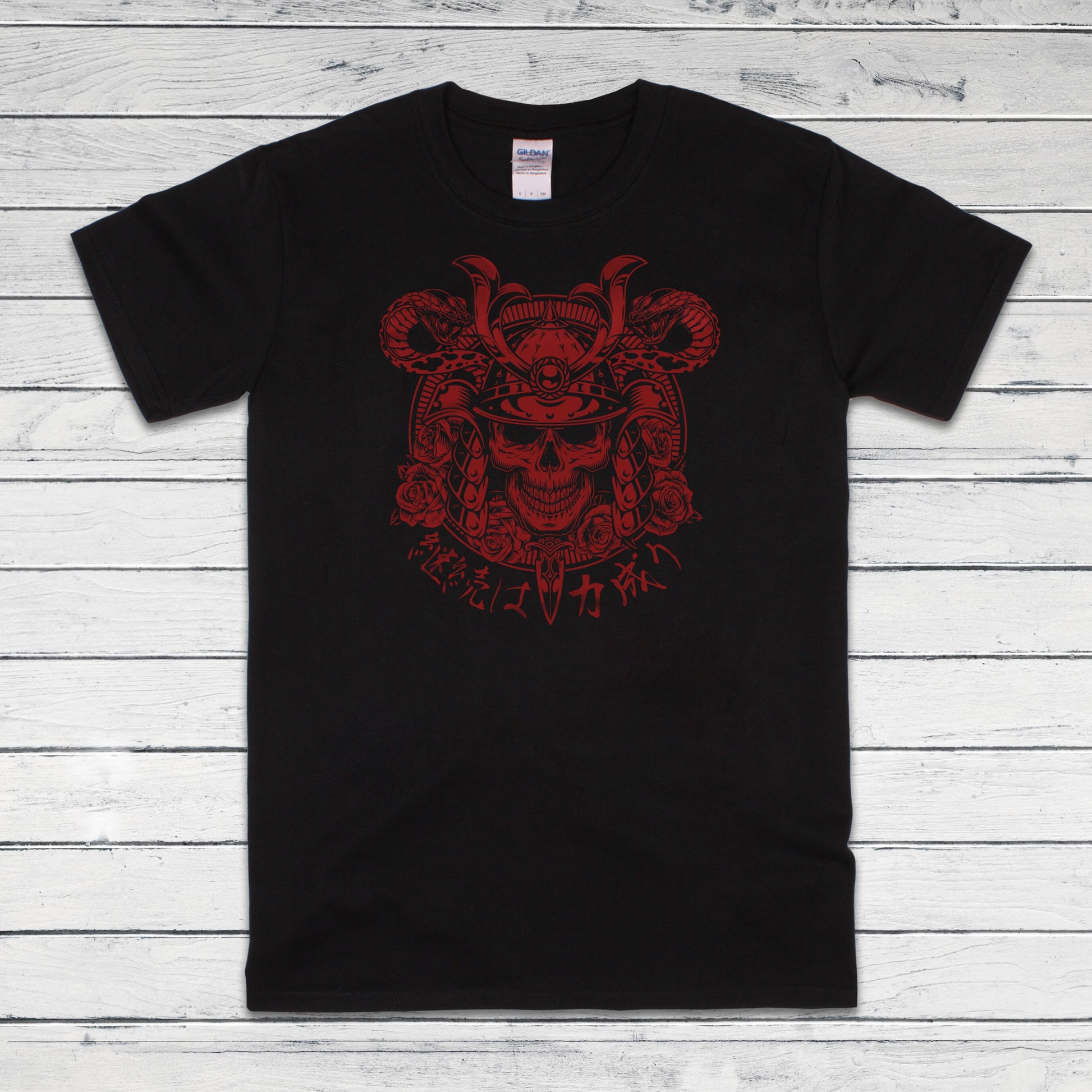 Japanese Samurai Print T Shirt Writing Bushido Onna Bugeisha Tattoo Skull Armour Yoroi Kanji Calligraphy Martial Arts Printed Mens Women Tee