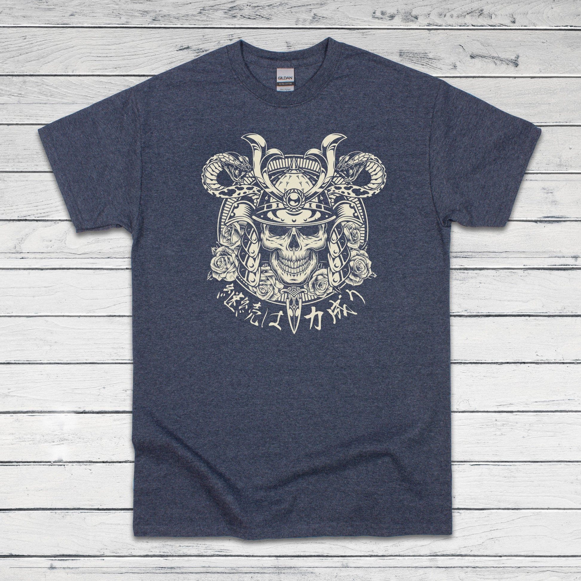 Japanese Samurai Print T Shirt Writing Bushido Onna Bugeisha Tattoo Skull Armour Yoroi Kanji Calligraphy Martial Arts Printed Mens Women Tee