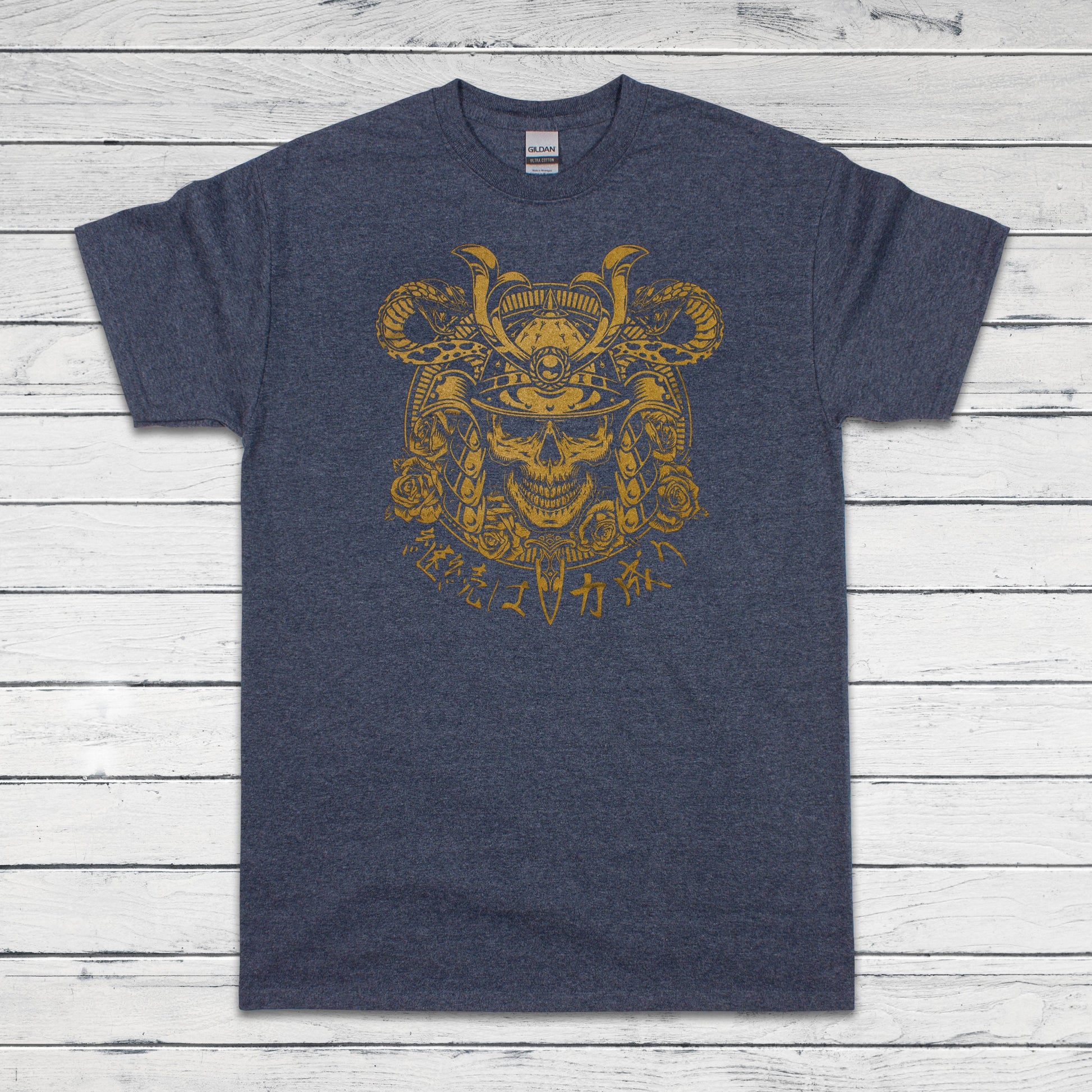 Japanese Samurai Print T Shirt Writing Bushido Onna Bugeisha Tattoo Skull Armour Yoroi Kanji Calligraphy Martial Arts Printed Mens Women Tee