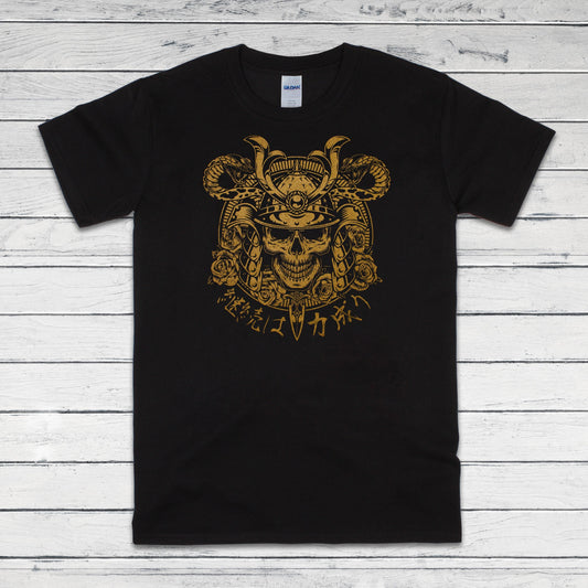 Japanese Samurai Print T Shirt Writing Bushido Onna Bugeisha Tattoo Skull Armour Yoroi Kanji Calligraphy Martial Arts Printed Mens Women Tee