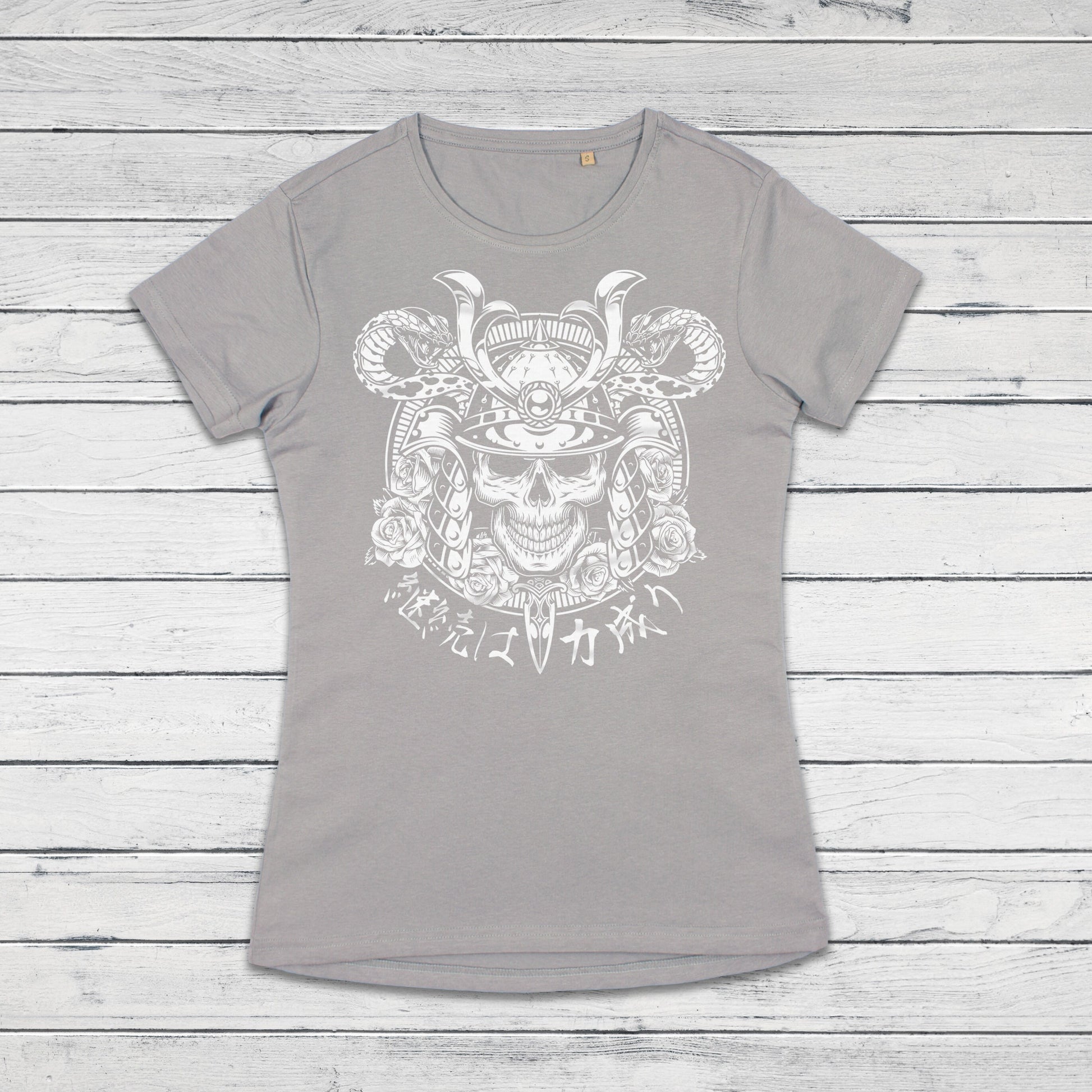 Japanese Samurai Calligraphy T Shirt Traditional Art Japan Kanji Bushido Onna Bugeisha Tattoo Skull Armour Yoroi Womens Girl Printed Tee Top