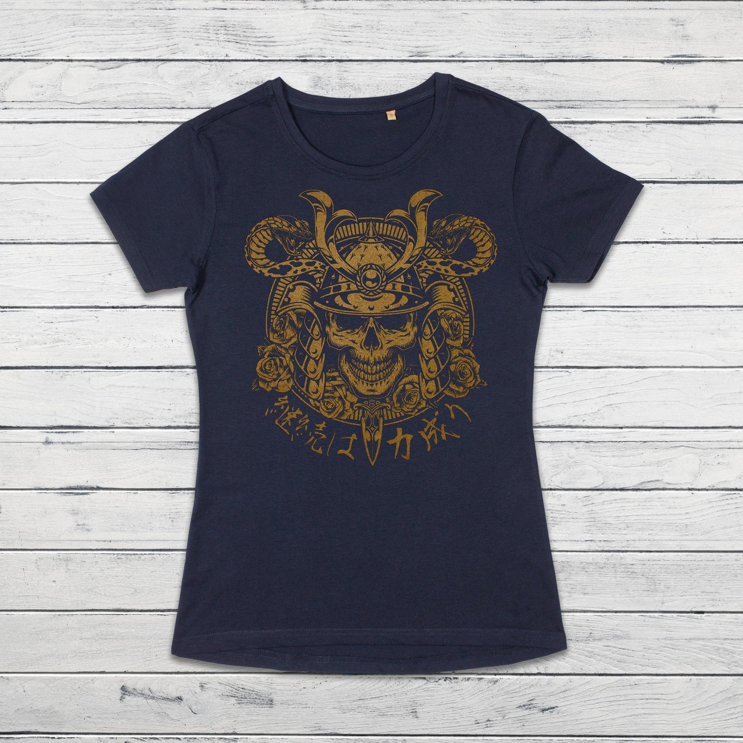 Japanese Samurai Calligraphy T Shirt Traditional Art Japan Kanji Bushido Onna Bugeisha Tattoo Skull Armour Yoroi Womens Girl Printed Tee Top