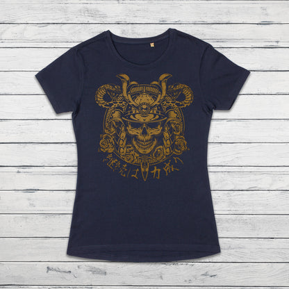 Japanese Samurai Calligraphy T Shirt Traditional Art Japan Kanji Bushido Onna Bugeisha Tattoo Skull Armour Yoroi Womens Girl Printed Tee Top
