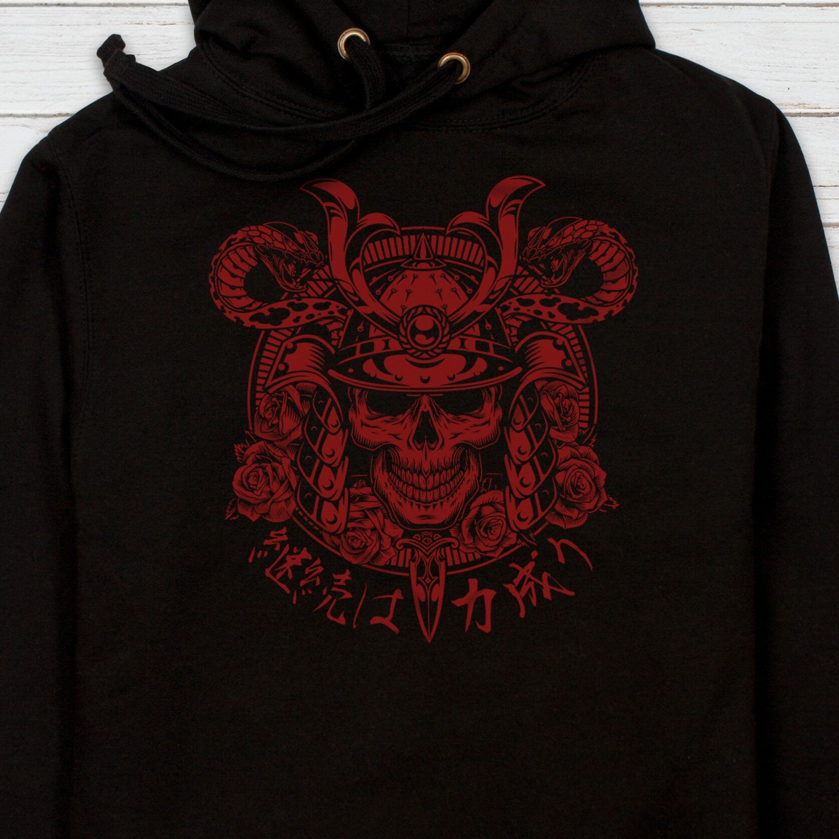 Japanese Samurai Hoodie Anime Manga Bushido Tattoo Skull Armour Yoroi Kanji Calligraphy Printed Mens Womens Sweatshirt Printed Hooded Top