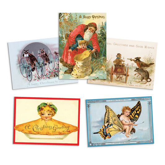 Greeting Cards Victorian Weird Christmas Card Set of 5 Xmas Tree New Year Winter English British Old Vintage Retro Santa Funny Creepy Unique