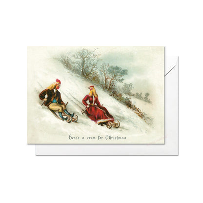 Weird Victorian Greeting Cards Christmas Card Set Xmas New Year Winter Edwardian Vintage Retro Sledging Chickens Funny Festive Cheer C57