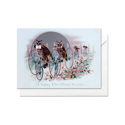 Weird Victorian Greeting Cards Christmas Card Set Xmas New Year Winter Edwardian Vintage Retro Owls Tricycle Bicycle Funny Festive Cute T98