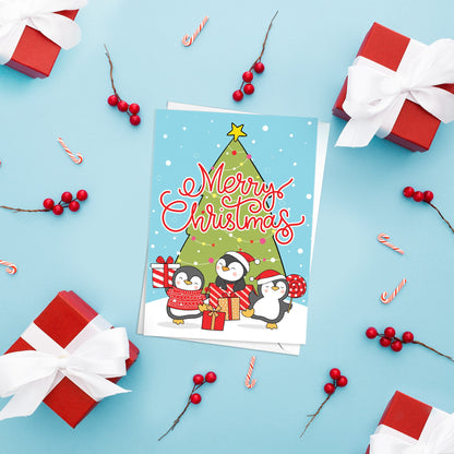 Kawaii Greeting Cards Christmas Card Set of 5 Xmas Tree New Year Winter Pretty Cats Kittens Penguins Teddy Retro Santa Claus Adorable Cute
