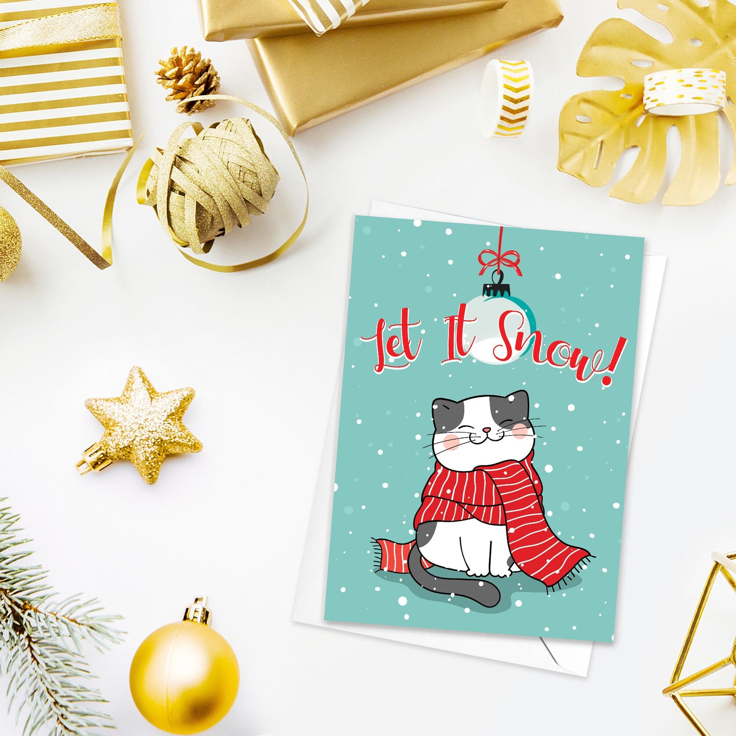 Kawaii Greeting Cards Christmas Card Set of 5 Xmas Tree New Year Winter Pretty Cats Kittens Penguins Teddy Retro Santa Claus Adorable Cute