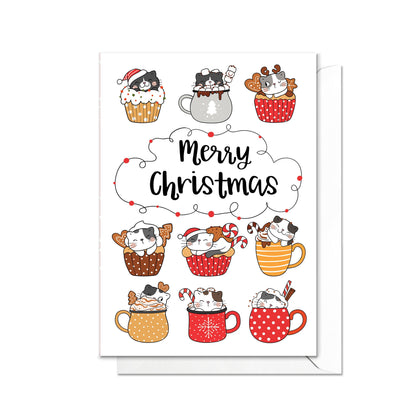 Christmas Greeting Card Kawaii Merry Xmas Tree New Year Winter Pretty Cats Kittens Retro Santa Claus Kittens Cute Cat-Lover Gift Cakes - K17