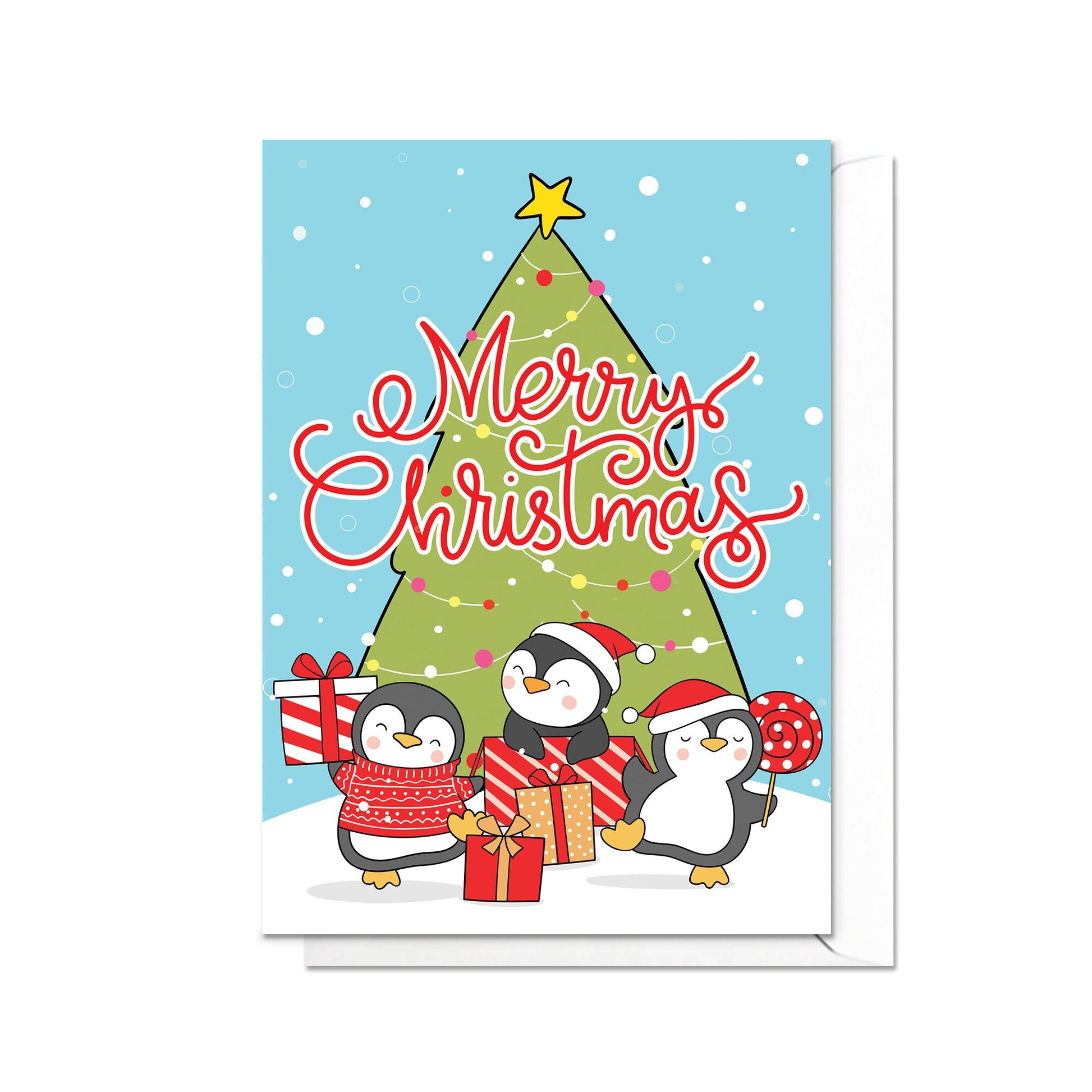 Christmas Greeting Card Kawaii Merry Xmas Tree New Year Winter Pretty Penguins Adorable Animals Snowman Retro Santa Claus Cute Gift - T48