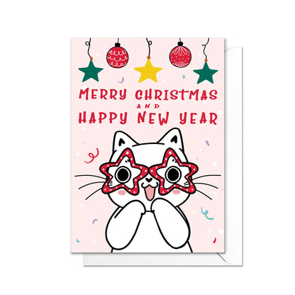 Christmas Greeting Card Kawaii Xmas Tree New Year Winter Pretty Cats Kittens Retro Santa Claus Kittens Cute Party Cat-Lover Gift Gifts - E17