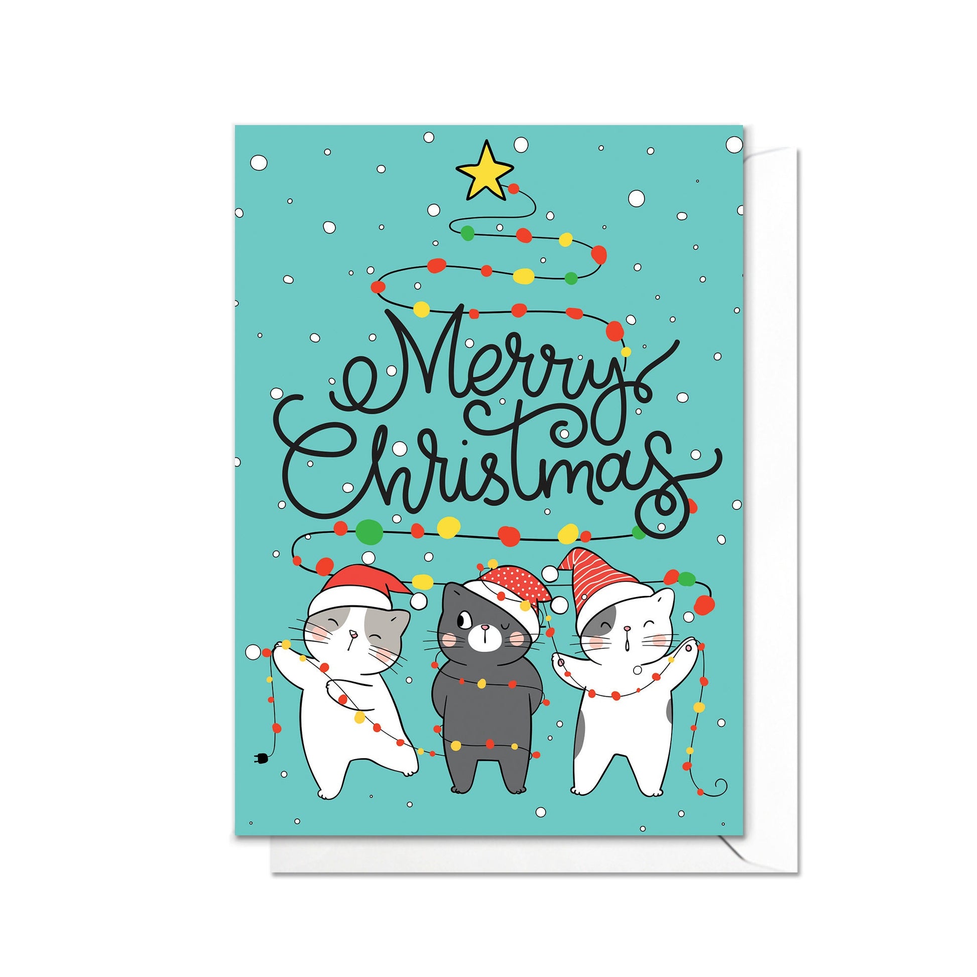 Christmas Greeting Card Kawaii Xmas Tree New Year Winter Pretty Cats Kittens Retro Santa Claus Kittens Cute Party Cat-Lover Gift Gifts - F90