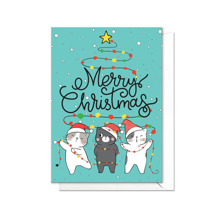 Christmas Greeting Card Kawaii Xmas Tree New Year Winter Pretty Cats Kittens Retro Santa Claus Kittens Cute Party Cat-Lover Gift Gifts - F90