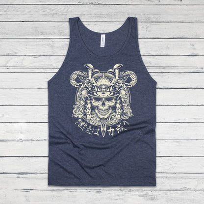 Japanese Samurai Calligraphy Tank Top Traditional Art Ukiyo-e Tattoo Skull Armour Yoroi Kanji Anime Manga Womens Men Printed Vest Cami Tee