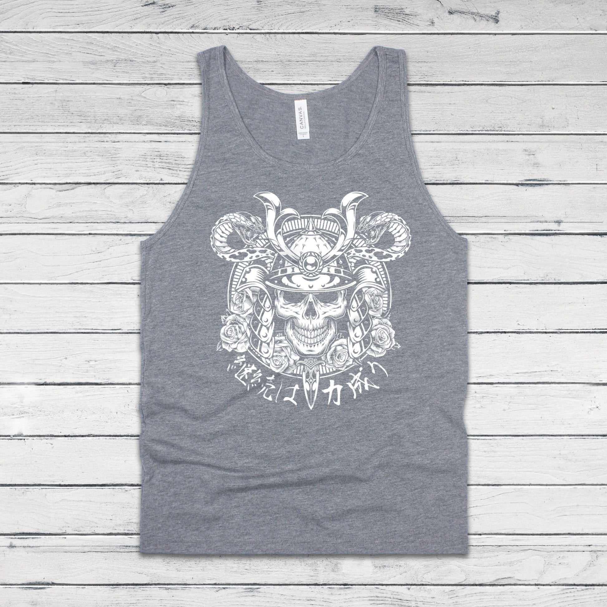Japanese Samurai Calligraphy Tank Top Traditional Art Ukiyo-e Tattoo Skull Armour Yoroi Kanji Anime Manga Womens Men Printed Vest Cami Tee