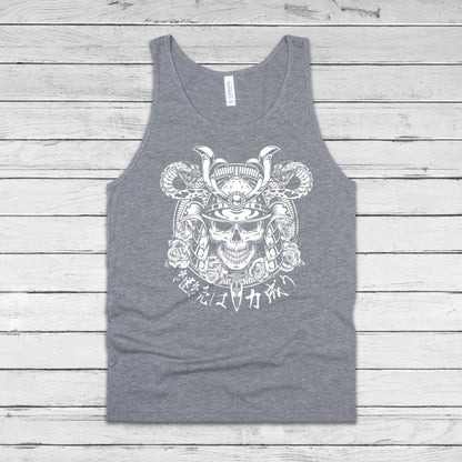 Japanese Samurai Calligraphy Tank Top Traditional Art Ukiyo-e Tattoo Skull Armour Yoroi Kanji Anime Manga Womens Men Printed Vest Cami Tee