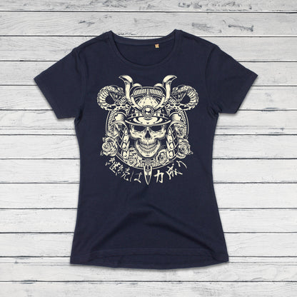 Japanese Samurai Calligraphy T Shirt Traditional Art Japan Kanji Bushido Onna Bugeisha Tattoo Skull Armour Yoroi Womens Girl Printed Tee Top