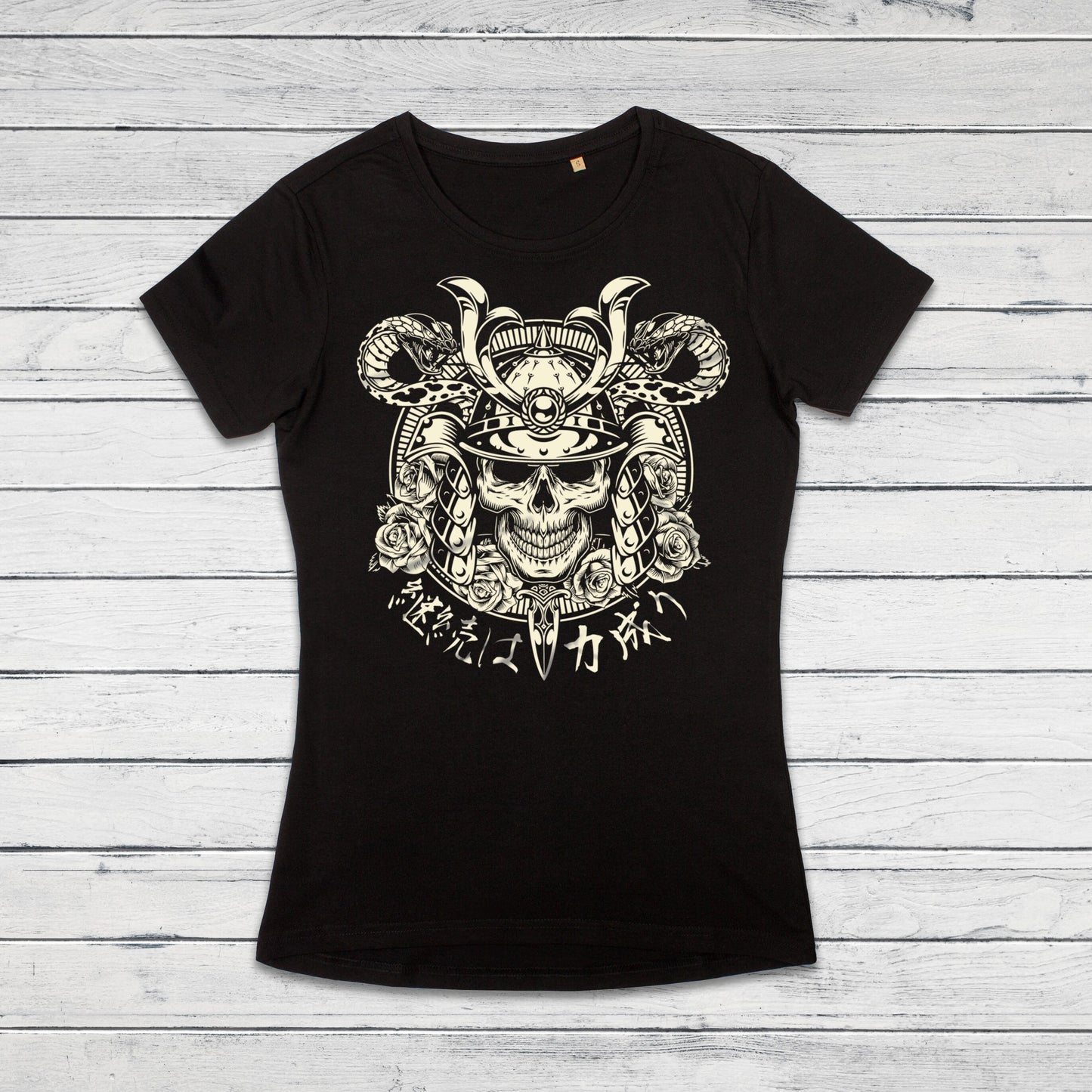 Japanese Samurai Calligraphy T Shirt Traditional Art Japan Kanji Bushido Onna Bugeisha Tattoo Skull Armour Yoroi Womens Girl Printed Tee Top