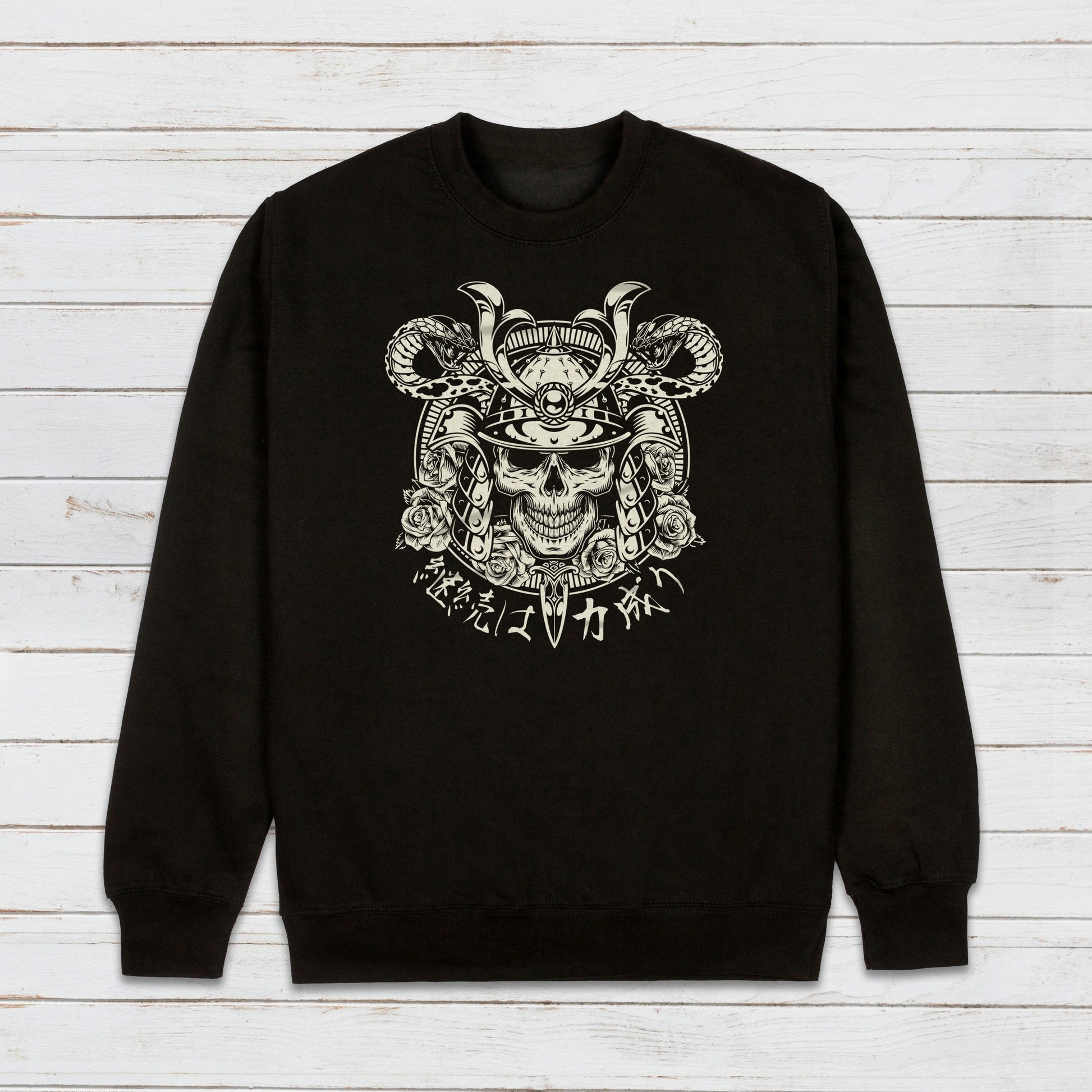 Japanese Samurai Sweatshirt Anime Manga Bushido Onna Bugeisha Tattoo Skull Armour Yoroi Kanji Calligraphy Printed Women Mens Jumper Top