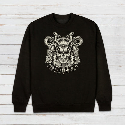 Japanese Samurai Sweatshirt Anime Manga Bushido Onna Bugeisha Tattoo Skull Armour Yoroi Kanji Calligraphy Printed Women Mens Jumper Top