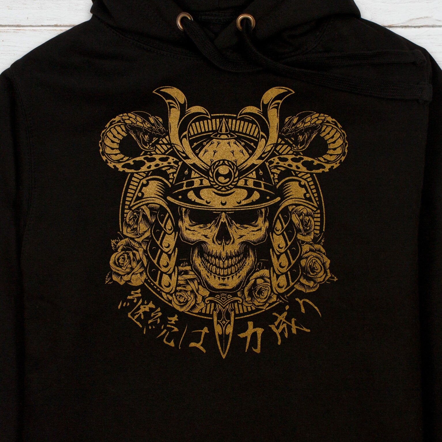 Japanese Samurai Hoodie Anime Manga Bushido Tattoo Skull Armour Yoroi Kanji Calligraphy Printed Mens Womens Sweatshirt Printed Hooded Top