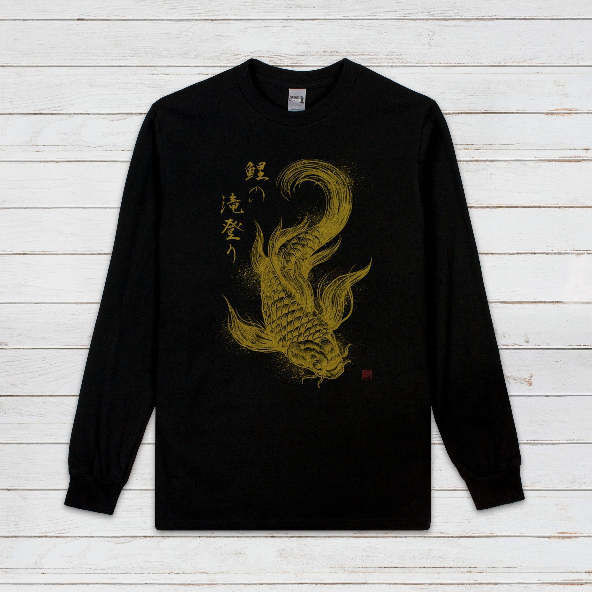 Koi Carp Japanese Long Sleeve Print T Shirt Bushido Tattoo Japan Kanji Writing Print Yoga Dragon Samurai Calligraphy Printed Mens Women Tee