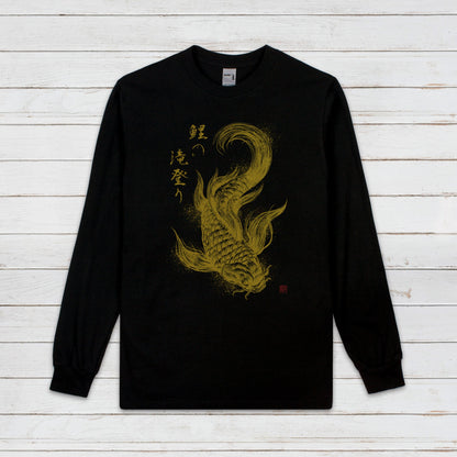 Koi Carp Japanese Long Sleeve Print T Shirt Bushido Tattoo Japan Kanji Writing Print Yoga Dragon Samurai Calligraphy Printed Mens Women Tee