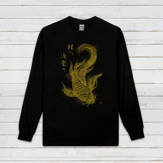 Koi Carp Japanese Long Sleeve Print T Shirt Bushido Tattoo Japan Kanji Writing Print Yoga Dragon Samurai Calligraphy Printed Mens Women Tee